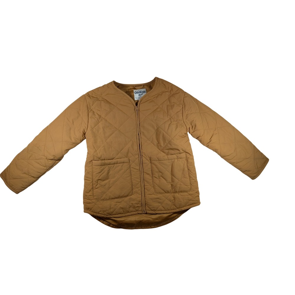 OshKosh Quilted Liner Jacket Kids 10 Brown Full Zip Diamond Pattern Pockets